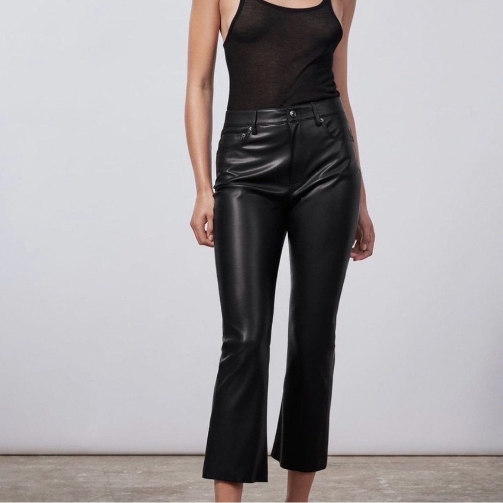 Zara Black Leather Cropped Pants